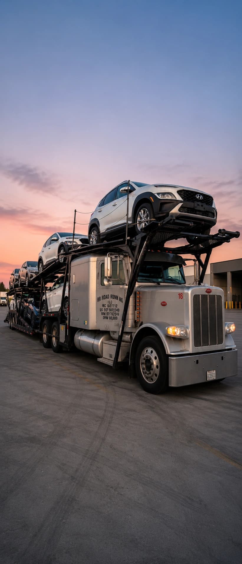 RR Road Running car hauler at dusk
