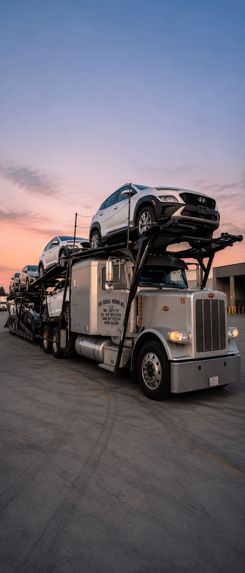 RR Road Running car hauler at dusk